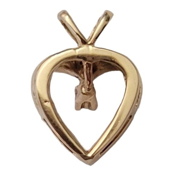 14K Yellow Gold Diamond Chip Open Heart Pendant E242 - Picture 10 of 14
